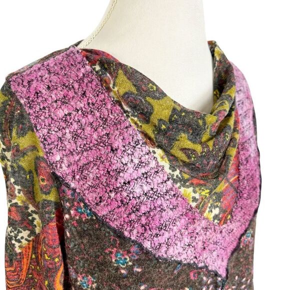 Ali Miles Multi Print & Fabric Tunic Top Art to Wear Layered Sweater Boho Size L - Picture 5 of 10